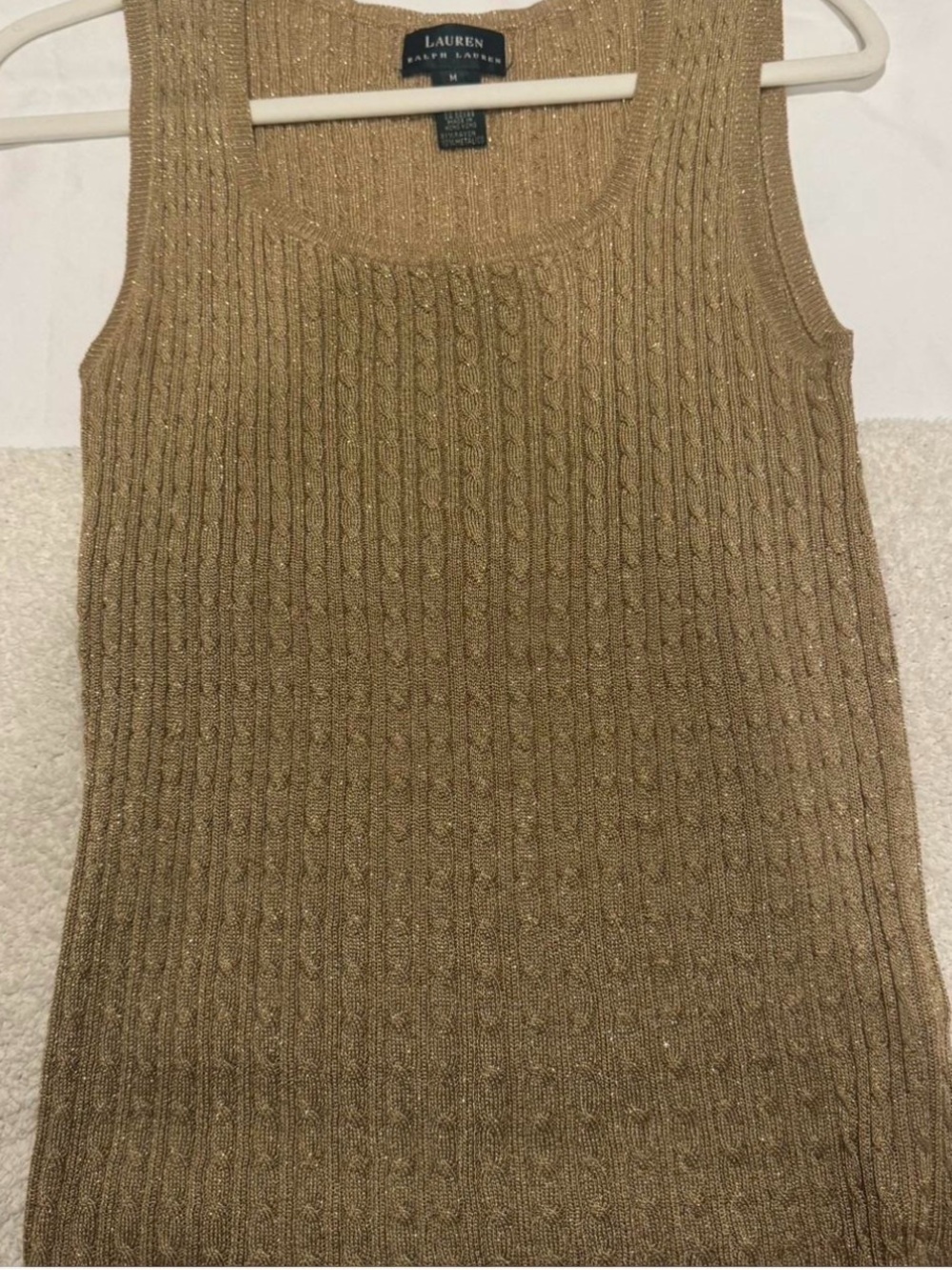 Vintage Ralph Lauren Metallic Cable-Knit Tank Sweater in Gold